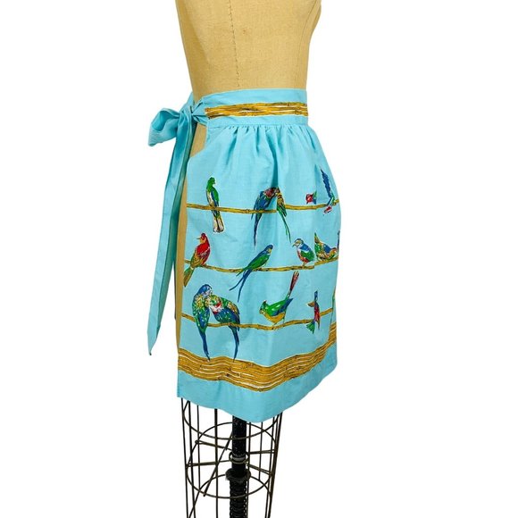 Vintage 50s Half Apron Birds on Branches John Wolf Textiles Novelty Print - Picture 3 of 9